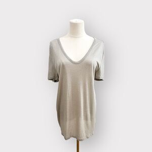 T By ALEXANDER WANG Grey Striped Oversized V Neck T-Shirt (Sz XS)
